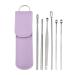 VOCOSTE 6Pcs Stainless Steel Ear Cleansing Tool Set Ear Cleaner Ear Care Set with Faux Leather Packaging Purple