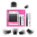 DIY Eyelash Extension Kit,CALAILIS Naturals Individual Lashes Home Eyelash Extension Glue-based Band 0.10 Thickness 56 Roots with False Eyelash Glue and Tweezers Mix Tray 56D daily kit