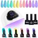 Gel Nail Polish Kit LKE Gel Nail Polish Starter Kit with 72W UV Lamps for Gel Nails 6 Colors Gel of Macaron Color Nail Polish with Glossy & Matte Top and Base Coat Manicure DIY Gifts Set for Women Yellow
