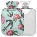 NAANLE hot water bottle with watercolor rose anchor with reference transparent hot water bottle 1 l for bed hand feet heat and cold therapy