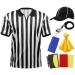 SOMSOC 6 Pieces Men's Official Referee Costume Set Official Umpire Jersey Collar Referee Shirt Cards Hat Whistle Penalty Flag Sandbag Rugby Referee Necessities Black and White Large