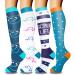 Actinput 4 pairs of compression stockings for women men colorful support stockings compression socks for sports flight running travel cycling nurse 4104 - blue L -XL