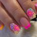 Square Press on Nails 24Pcs Hot Pink French False Nails French Fake Nails with Flowers Full Cover Stick on Nails with Glue for Women Girls Nails Art Hot Pink French Flower