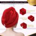 LUXTOGO Fast Dry Hair Towel - 100% Cotton Super Absorbent Hair Turban with Button & Elastic - High-Quality Red Turban Towel for Quick Hair Drying (1 pc) - Buy Online on GoSupps.com