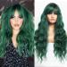Andria Green Blue Synthetic Wig with Bangs - 26 Inch Long Loose Curly Wave Ombre Green Hair for Women - Buy Online on GoSupps.com