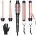 5 in 1 Curling Iron Set-Instant Heat Hair Curling Wand Set with Curling Brush 4 Interchangeable Ceramic Wands (0.35-1.25 ) and Heat Protective Glove & 2 Clips for Girls and Women Black