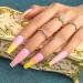 Sethexy Long Shiny Ballerina False Fingernails - French Coffin Acrylic Nail Tips (24pcs) - Yellow Complete Cover Press On Nails with Glue for Women & Girls - Buy Online on GoSupps.com