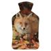 Fox Leaf Hot Water Bottle With Cover Plush Bed Bottle Hand Warmer For Adults And Children 26.5X15.3cm