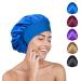 Blue Silk Hair Wrap for Sleeping Satin Bonnet Sleep Cap for Curly Hair Night Caps with Wide Elastic Band Soft Satin Head Cover Shower Caps Silk Bonnet for Women Girls Makeup Hair Protection