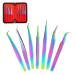 Eyelash Extension Tweezers Kit - Fangze 7 Pcs Rainbow Stainless Steel Eyelashes Tweezer Set with Case for Nail Art Ingrown Hair Craft Work