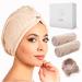 Chillife premium hair turban set i head towel with button i microfiber towel set consisting of 2 microfiber towel and 1 hair band i towel quick -dry i turban i adjustable size (beige)