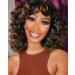 KEAT Curly Wigs for Black Women Short Big Curly Kinky Wigs for Women Afro Wavy Black Mixed Brown Wig with Bangs Cute Natural Synthetic Wigs for African American Women K002 Black with Brown Highlights