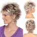 LEOSA Short Blonde Pixie Cut Wigs with Bangs for White Women Brown Ombre Blonde Wig Synthetic Wavy Curly Hair Wigs Mixed Brown Wigs Layered Natural Fluffy Heat Resistant