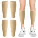 4Pcs Elastic Calf Compression Sleeves Relacement Uniform Size for Men & Women Calf Support Sleeves Shin Calf Support Footless Calf Compression Socks for Varicose Vein Calf Injury Running Beige