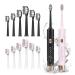 Aneebart Sonic Electric Toothbrush 2 Pack Electric Toothbrush for Adults and Kids Travel Electric Toothbrush Includes 12 Dupont Brush Heads 6 Modes with 2 MIN Smart Time (Black Pink)
