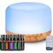 LONID Essential Oil Diffusers 500ml Wood Grain Diffusers for Essential Oils Large Room Home Aromatherapy Oil Diffuser with Cool Mist (Yellow Wood Grain (with Oil)) Yellow Wood Grain W/ Oil
