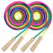 16 FT Long Jump Rope for Kids 2 Pack Adjustable Double Dutch Skipping Rope with Wooden Handle Multiplayer Rainbow Jumping Rope for Outdoor Fun School Sport Party Game