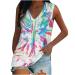 Routinfly casual loose sweater for women with a V-neck sleeveless shirts tie-dye printing vest tops summer sexy tank blouse m white a