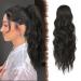 FESHFEN Ponytail Extensions Drawstring Ponytails Hair Extension Natural Black Long Curly Wavy Hair Piece Synthetic Black Pony Tail Hairpieces for Women 18 inch 18 Inch Natural Black