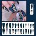 24 Pcs Long Coffin Dark Blue Press on Nails with Rhinestone and Gold Sequins - Gradient Matte Full Cover False Nails for Women and Girls - Buy Online on GoSupps.com