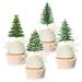 Whaline 48Pcs Christmas Tree Cupcake Toppers 4 Designs Watercolor Cake Decor Assorted Xmas Green Cupcake Toppers for Birthday Winter Holiday Party Supplies