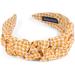 styleBREAKER ladies headband with houndstooth pattern in subtle ruffle look Pepita hairband hair accessory 04027044 color: curry-white