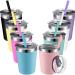 8 Pack Kids Cups with Straw Lid Stackable Baby Drinking Cup Spill Proof Vacuum Stainless Steel Insulated Tumbler for Toddlers Girls Boys Powder Coated Insulated Kids Hot Drink Cup 8 Colors (8.5 Oz)