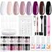 Beetles Dip Powder Nail Kit - 8 Dip Powder Colors Nude Glitter Nails Powder Starter kit with Gel Base Top Coat Activator Brush Saver Nail Tips for Dip Powder Nail Buffer Clipper Tray Manicure set Misty Rose