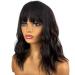 MIMISERVICE Wavy Bob Wigs with Bangs Black with Brown Highlights Short Wavy Wigs for Women Shoulder Length Curly Wigs Natural Looking Synthetic Hair Wigs Mix Color 14 Inch