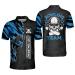 LASFOUR Custom Skull Bowling Team Polo Shirts, Bowling Polo Shirts Short Sleeve, Custom Bowling Shirts with Name Blue Skull