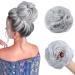 Tess hair part with rubber band 55g lured hair tie with hair silver gray large bun hair part Haardutt synthetic hair extension for women girls 55 g silver gray