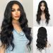 Fine long wavy wigs black lace front wig middle parting women synthetic hair waves long wig natural wavy wigs for women 65 cm off black