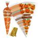 VDL Pack of 100 Halloween Sweet Cones Pumpkin themed Clear Treat Bags with Twist Ties (16x30cm)