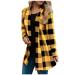 Long Shirt Outerwear Top Thin Warm Knitted Coat Women's Blouse V-Neck Shirt Tunic Long Women's Tunic Women's Shirt Casual Checked Shirt Women's Winter Chunky Knit Jacket C-yellow L