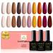 Yueshop 10PCS UV Gel Nail Polishes Set- Nude Pink Beige Brown Orange Gel Nail Varnish Kit Nail Art Design Soak Off LED Lamp Nail Polish Gel Beauty Girl Birthday Gift (8ml) Nude Brown