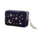 Handy cosmetic makeup bag,Navy Velvet Embroidered Applique Moon Stars Sun Cosmetic Bag,Starry Makeup Pouch with Tassels & Pearl Zipper,Beautician Storage Bag Clutch Handbags,Toiletry Wash Bag Medium-B