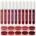 CmaaDU 10Pcs Liquid Matte Lipstick Set Lip Stick Stain Packs Matte for Dark Skin Women, Dark Red Mat Matt Long Lasting Original 24 Hour Matte lipstick lapiz labiales mate 24 horas originales mate 10 Count (Pack of 1) A-Set
