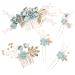 FRIUSATE 5 PCS Wedding Hair Piece Bridal Hair Comb  Blue Flower Rhinestone Hair Accessories Handmade Pearl Crystal Floral Leaf Hair Clip for Women Girls Bride Bridesmaids Prom Wedding Party(Cyan)