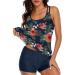 UNIQWETO Flowy Tankini Bathing Suit Set - Tummy Control Swimsuit for Women - Navy & Red Floral - Large - Buy Online on GoSupps.com