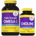InnovixLabs Choline & Triple Omega-3 Bundle Choline Bitartrate 550mg (100 Capsules) Triple Strength Omega (200 Softgels). Supports Memory Mood Brain Health & Boost Cognitive.*