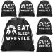 Chunful 6 Pieces Wrestling Sport Pack Cinch Sack Eat Sleep Wrestle Drawstring Backpack Wrestling Bag for Women Men Teens Wrestle Fans Sport Gym