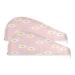 Pink Daisy Dry Hair Cap 2 Piece Quick Drying Towel Set with Button Headband Super Absorbent Soft & Comfortable