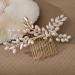 Foyte Wedding Crystal Hair Comb Gold Pearl Bride Headpiece Leaf Side Hair Combs for Women and Girls - Buy Online on GoSupps.com