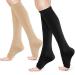 2Pairs Compression Socks for Women Open Toe Medical Compression Stockings Support Knee High Calf 15-25mmHg Flight Compression Socks for varicose veins Nurses Running Flying Sports (L/XL Black/Beige)