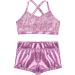 JanJean Kids Girls 2 Piece Ballet Active Outfit | Shiny Tank Top & Booty Shorts Set | Gymnastics Leotard for Dance Workout | Pink, Size 8-10 - Buy Online on GoSupps.com