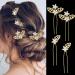 Vakkey crystal wedding hair needles gold leaf hair clips bride head jewelry rhinestone wedding for women and girls (4 pieces)
