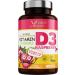 Kids Vitamin D3 1000 iu High Strength - Chewable Raspberry Flavour Vitamin D for Kids 4-12 Years Vegan Society Registered Tablets not Gummies - 2 Months Supply - Made in The UK by YrHealth