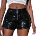 Duohropke women metallic hot pants sequins glitter shorts with high waist sexy short pants shorts for dance sport disco costume carnival carnival XL 01 black