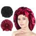 Arqumi Silk Bonnet 2PCS Large Silk Hair Wrap for Sleeping Adjustable Satin Bonnet Hair Bonnet Sleep Cap with Elastic Stay On Head for Long Curly Thick Black Hair for Women Hair Care Black&Wine Red A (2PCS) Black & Wine Red