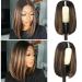 Ombre Brown V Part Human Hair Wig 14 Inch - Short Straight Bob Highlighted Wig for Women - Buy Online on GoSupps.com